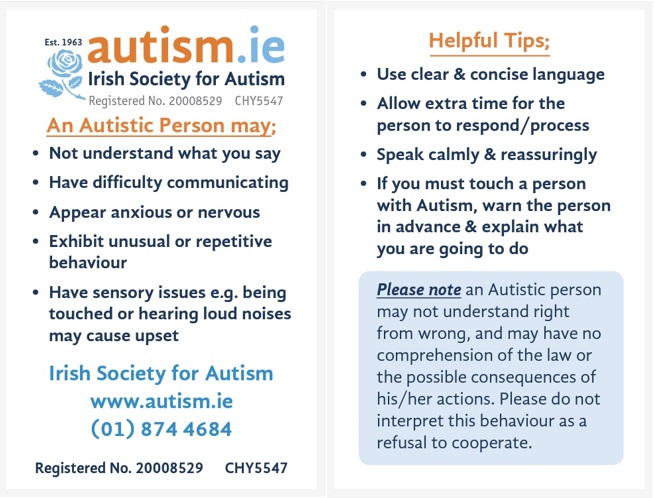 Autism Information Card